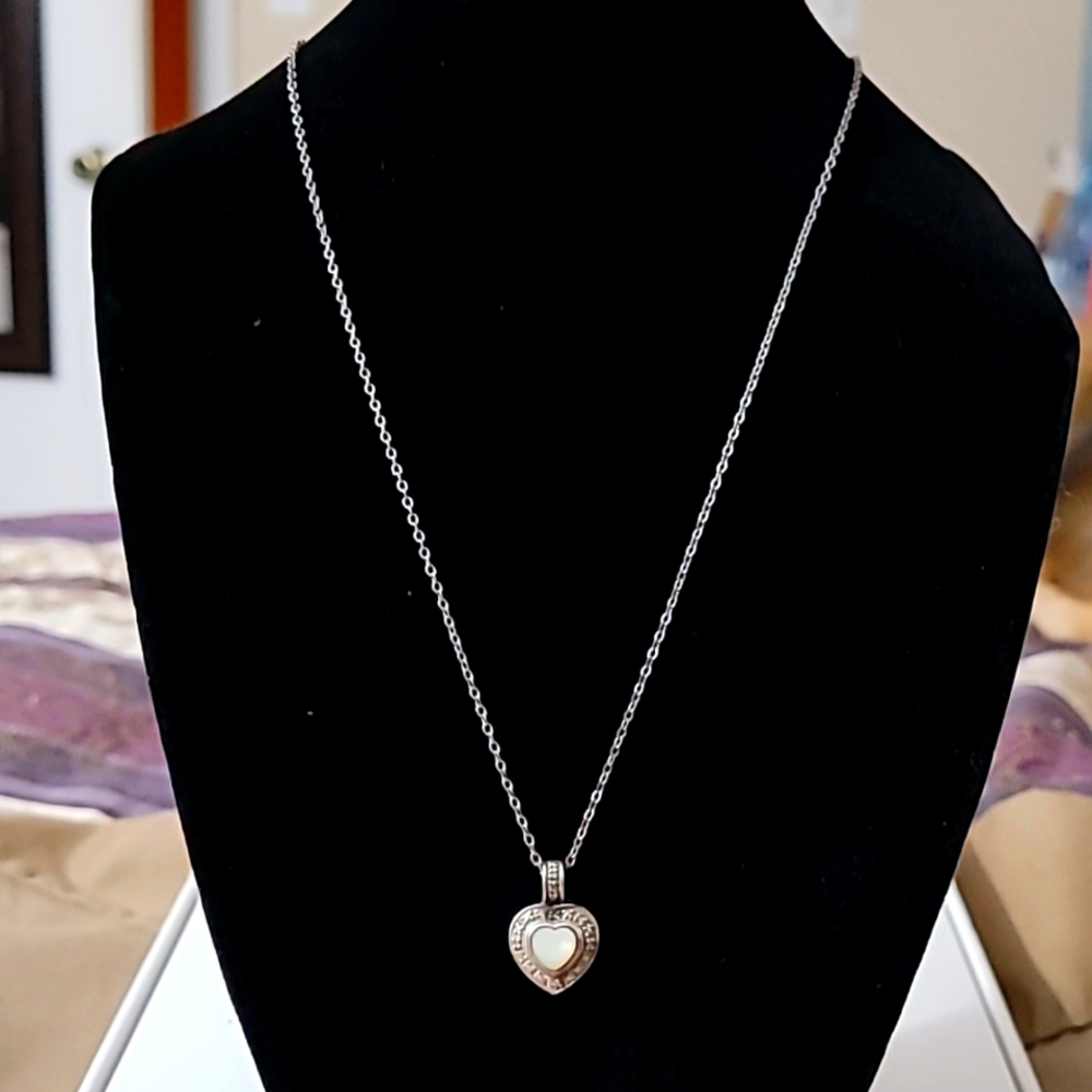 Sterling silver heart necklace with pearl accent